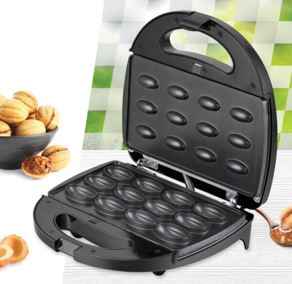 APARAT DE FACUT PRAJITURI SUB FORMA DE NUCI HEINNER DESSERT HNM-750BKS, Putere 750W, Capacitate 12 buc., Placi detasabile cu invelis neaderent, Negru/Argintiu - imagine 4