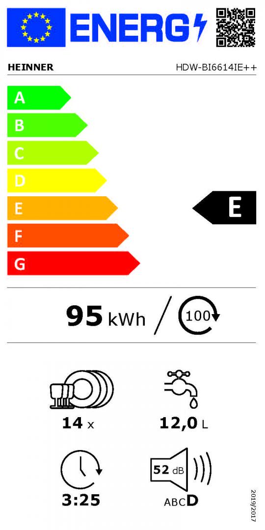 MASINA DE SPALAT VASE INCORPORABILA HEINNER HDW-BI6614IE++, Clasa E, 14 seturi, Latime 60cm, 6 programe, Display LED, Aquastop, Pornire programata, Alb - imagine 2