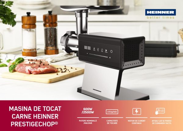 MASINA DE TOCAT HEINNER PRESTIGECHOP HMG-DTSS2500, Putere 2500W, Motor DC, Control Touch, Accesoriu Rosii, Kibbe, Carnati, Inox - imagine 5