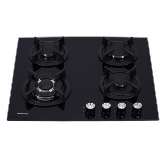 PLITA INCORPORABILA HEINNER HBH-S584WI-GBK, Gaz, 4 Arzatoare, Aprindere electrica, Gratar fonta, WOK, Sticla neagra