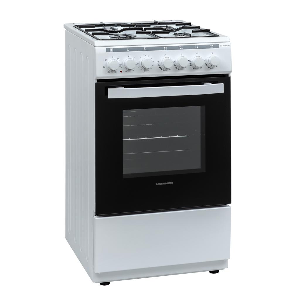 ARAGAZ MIXT HEINNER HFSC-V60LITGC-WH, 50x60cm, 4 arzatoare, Aprindere electrica plita, Cuptor electric, Clasa A, 6 functii, Timer, Grill, Ventilatie, Duze GPL incluse, Alb - imagine 2