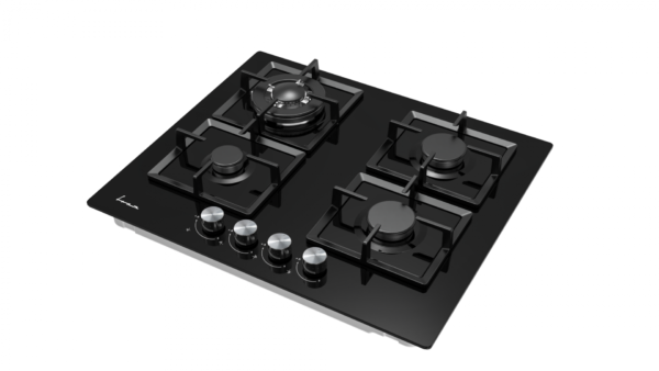 PLITA INCORPORABILA FRAM FBH-M4IWF-GBK, Gaz, 4 arzatoare, Latime 60cm, Gratar fonta, Wok, Aprindere electrica, Sticla neagra - imagine 2