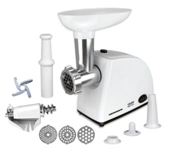 MASINA DE TOCAT HEINNER MG-W1200R, Putere 1360W, 1.5kg/min, Accesoriu rosii, Accesoriu carnati, Cutit inox, 3 site taiere, Alb