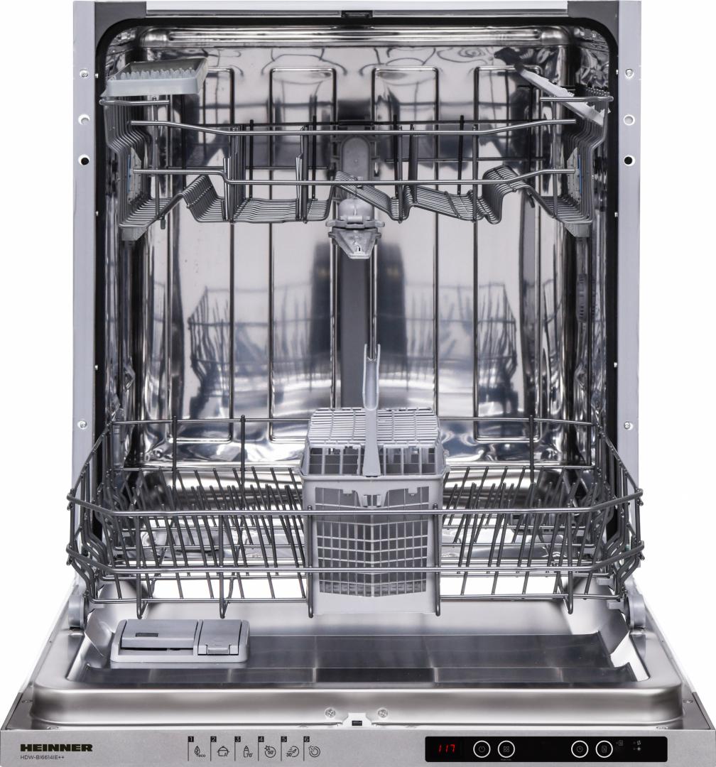 MASINA DE SPALAT VASE INCORPORABILA HEINNER HDW-BI6614IE++, Clasa E, 14 seturi, Latime 60cm, 6 programe, Display LED, Aquastop, Pornire programata, Alb