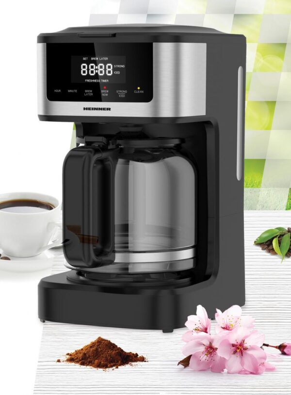 CAFETIERA DIGITALA HEINNER HCM-DD900BKSS, Putere 900W, Capacitate 1.8L, Display digital cu control touch, Tarie cafea ajustabila, Negru/Inox - imagine 3