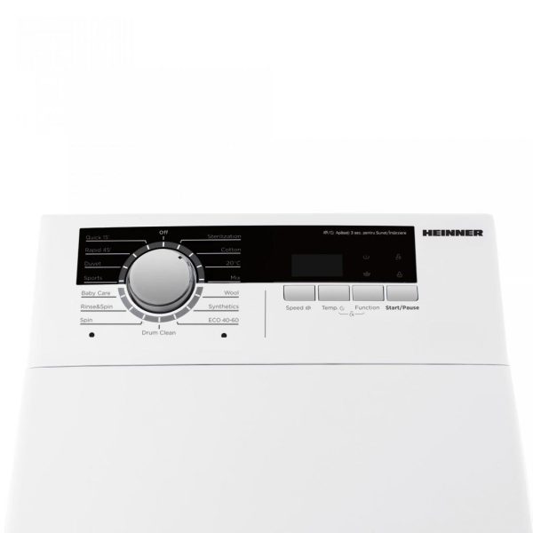 MASINA DE SPALAT RUFE CU INCARCARE VERTICALA HEINNER HWM-TL8013IVA++, Clasa A, 8Kg, 1300RPM, Motor inverter, 15 programe, Display digital, Program scurt 45min, Alb - imagine 2