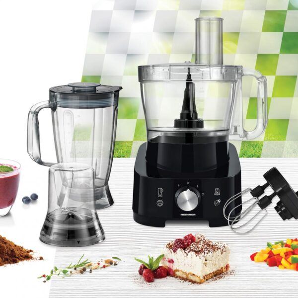ROBOT DE BUCATARIE HEINNER HFP-1000BK, Putere 1000W, Blender si rasnita incluse, Capacitate bol 3.5L, Capacitate blender 1.8L, 2 viteze + Pulse, Negru - imagine 4