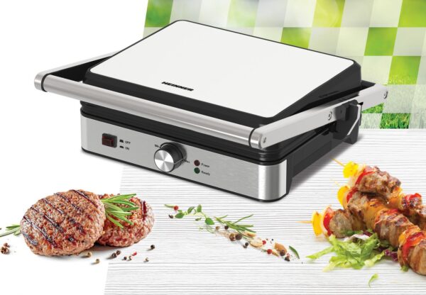 GRILL ELECTRIC HEINNER HEG-K2000SS, Putere 2000W, Placi fixe cu invelis antiaderent, Temperatura reglabila, Maner rece, Inox - imagine 3