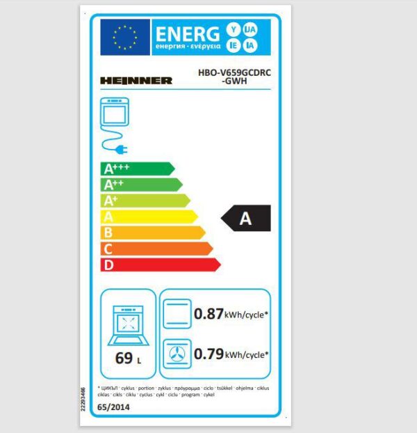 CUPTOR INCORPORABIL HEINNER HBO-V659GCDRC-GWH, Clasa A, 69L, Multifunctional, Autocuratare catalitica, Timer digital, Display touch, Grill, Iluminare, Sticla alba - imagine 2