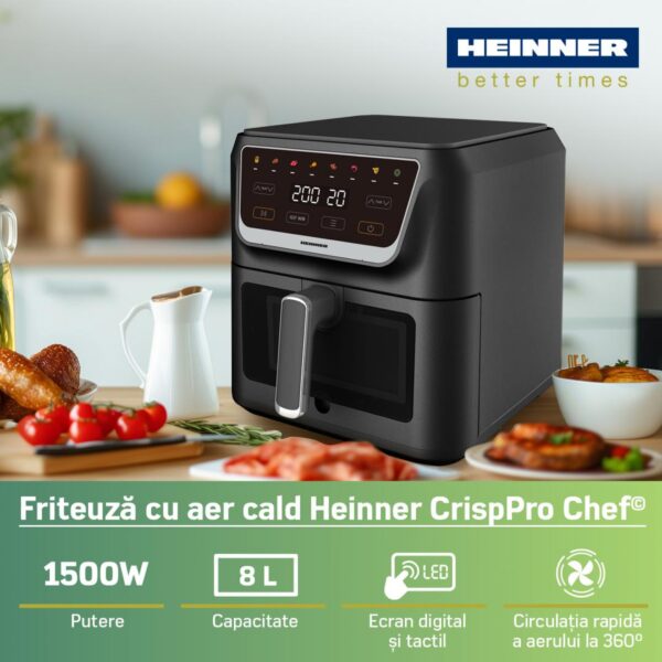 FRITEUZA CU AER CALD HEINNER CRISPPRO CHEF HAF-H8BK1700, Putere 1700W, Capacitate: 8L, Display digital, Control touch, 8 programe, Negru - imagine 4