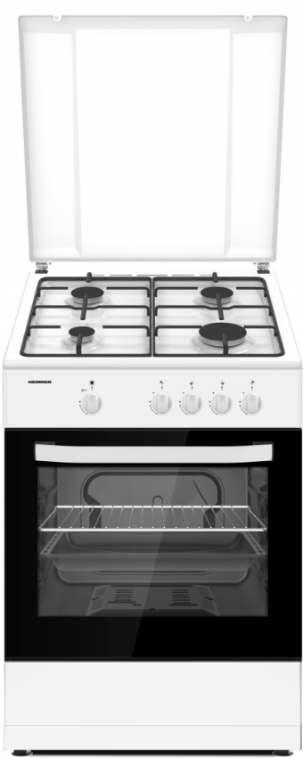 ARAGAZ GAZ HEINNER HFSC-SME66IWH, 4 arzatoare, Latime 60cm, Capac metalic, Aprindere electrica, Alb