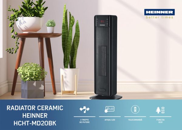 RADIATOR CERAMIC HEINNER HCHT-MD20BK, Putere 2000W, 2 trepte de putere, Functie oscilare, Control tactil, Negru - imagine 6