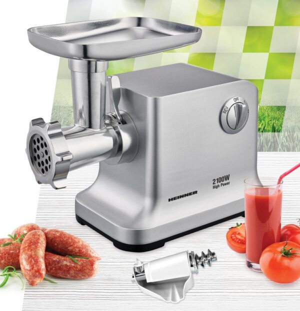 MASINA DE TOCAT HEINNER MG-2100SS, Putere 2100W, Accesoriu rosii, Accesoriu carnati, Cutit si site inox, Silver - imagine 4