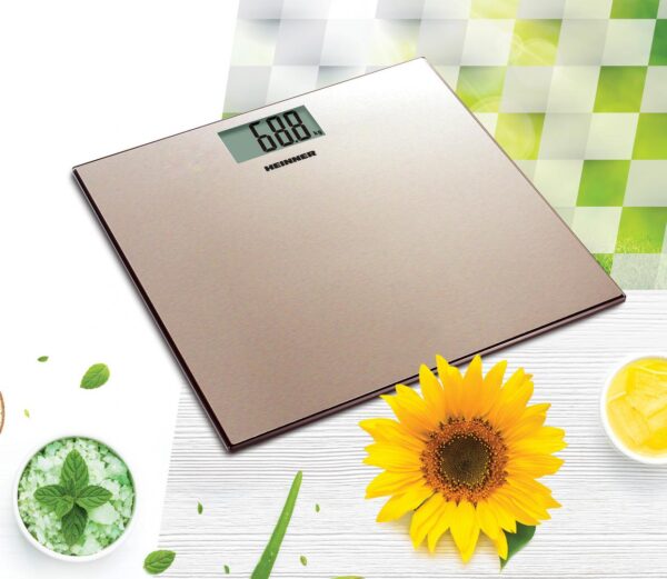 CANTAR DE BAIE HEINNER HBS-180SSGD, 180Kg, Platforma din inox, 30x30cm, Display LCD, Auriu - imagine 2