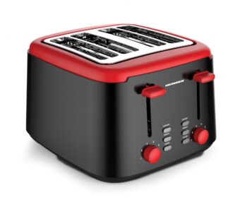 PRAJITOR DE PAINE HEINNER HTP-1450BKR, Putere 1450W, Capacitate 4 felii, 7 niveluri de rumenire, Negru/Rosu