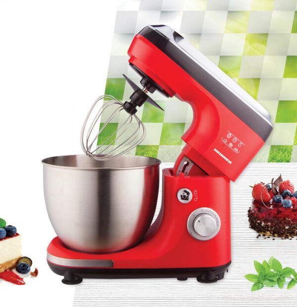 MIXER PLANETAR HEINNER HPM-600RD, 600W, miscare eliptica, bol inox 5L, tel, paleta si carlig din aluminiu turnat, Rosu/Negru - imagine 2
