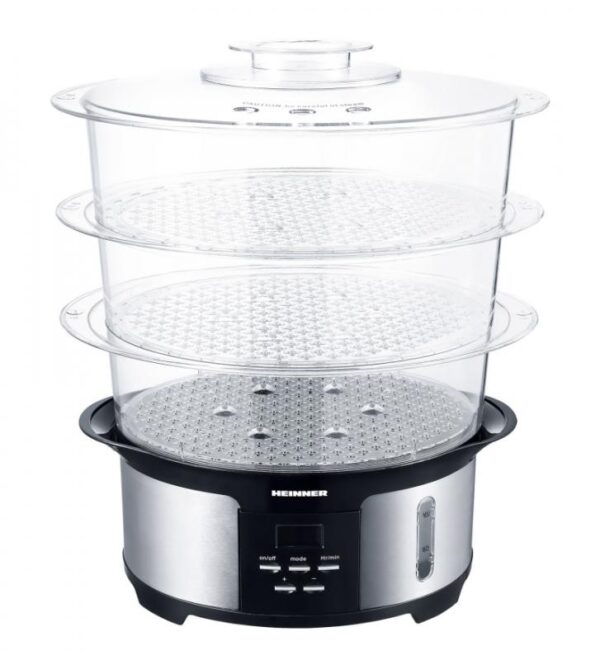 APARAT DE GATIT CU ABURI HEINNER HSA-1000XMC, Putere 1000W, Capacitate 12L, Rezervor apa 1.4L, Timer, Argintiu/Negru