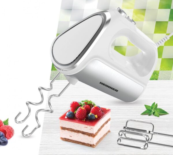 MIXER DE MANA HEINNER HM-DC800WH, Putere 800W, Motor DC, 6 viteze + turbo, Alb cu decoratiuni inox - imagine 3