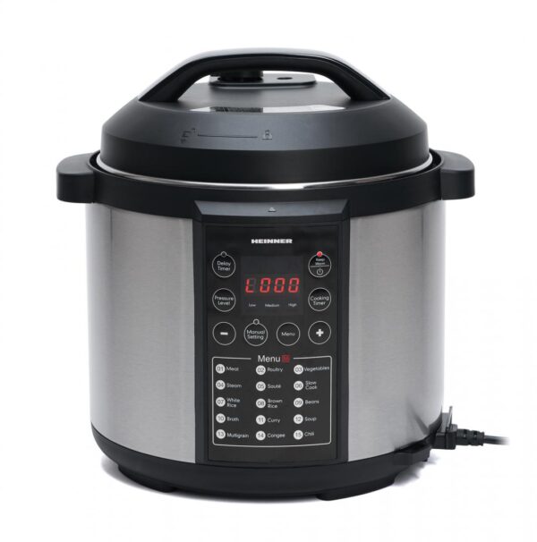 MULTICOOKER CU PRESIUNE HEINNER HPCK-6IX, Capcitate 3.8L, 15 programe, Vas antiadeziv detasabil, Presiune reglabila, Timer, Display LED, Inox