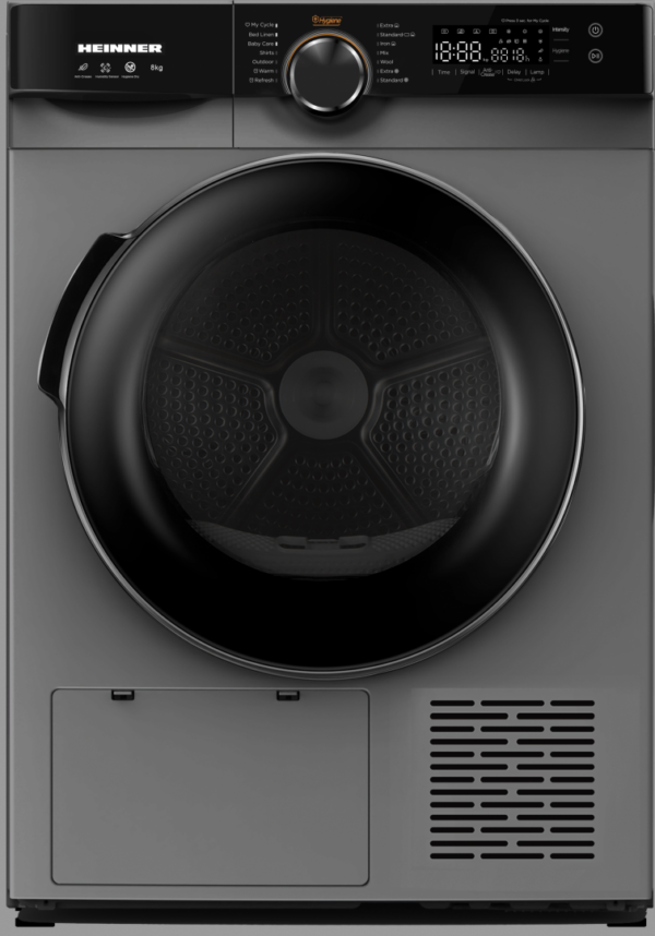 USCATOR DE RUFE CU POMPA DE CALDURA HEINNER HHPD-M8K3SA++, Clasa A++, 8Kg, 14 programe, Display LED, Argintiu