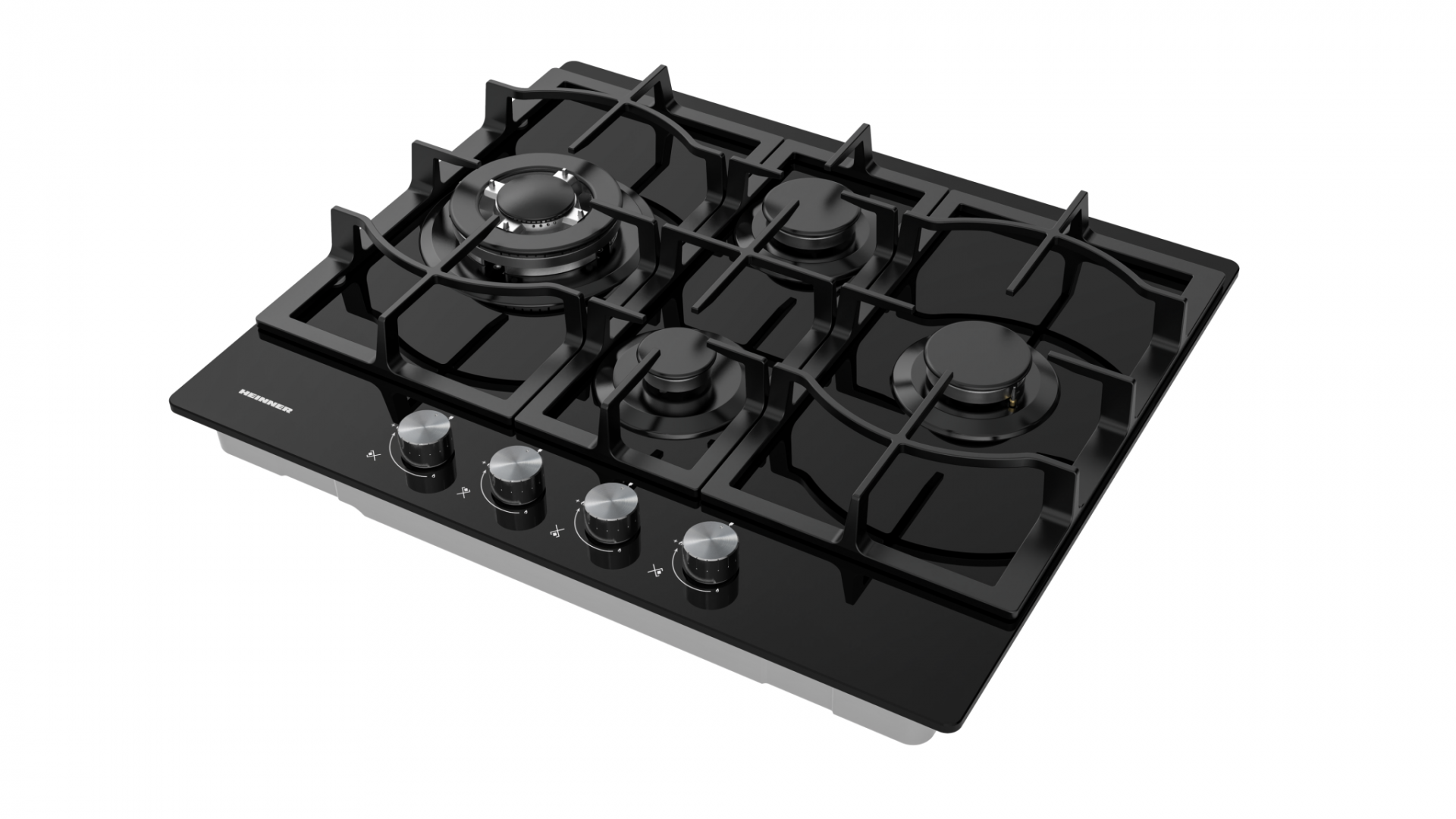PLITA INCORPORABILA HEINNER HBH-M452IWFGBK, Gaz, 4 arzatoare, Latime 60cm, Gratar fonta, Wok, Aprindere electrica, Sticla neagra - imagine 2