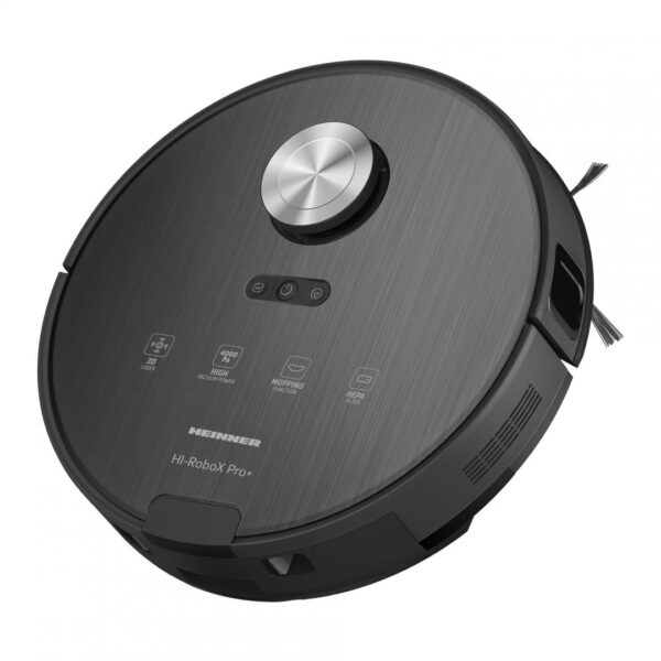 ASPIRATOR ROBOT HEINNER HI-RoboX+ HRVC-MAI52BK, WI-FI, Aspirator si mop, 14.4V/5200mAh, Putere aspirare 4000Pa, Motor BLDC, Navigatie LDS, AI Technology, Negru