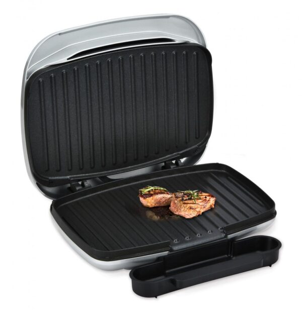 GRILL ELECTRIC HEINNER HEG-F1000SL, Putere 1000W; Placi fixe turnate 27 X 23 cm, Invelis antiaderent, Maner rece, Indicator luminos, Tava pentru colectare ulei, Argintiu - imagine 2