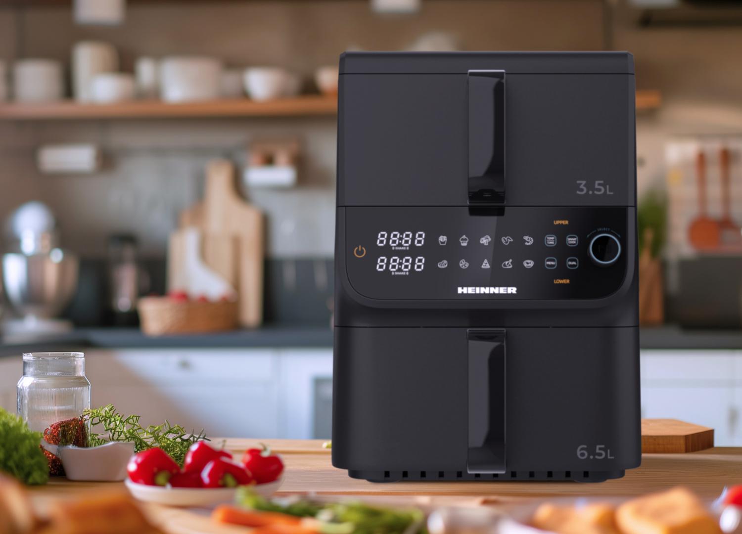 FRITEUZA DUBLA ETAJATA HEINNER INNOVACOOK HAF-C10DBS25BK, Putere 2500W, Capacitate 10L, Control digital, 10 programe, Negru - imagine 6