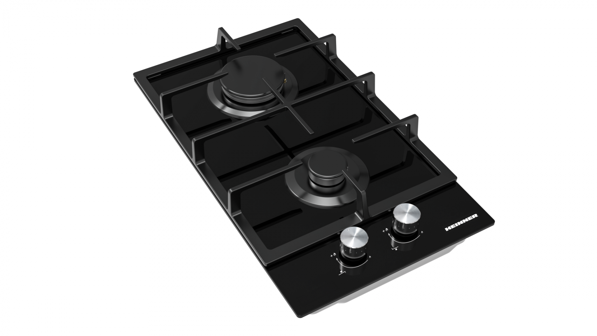 PLITA INCORPORABILA HEINNER HBH-M302FGBK, Gaz, 2 arzatoare, Latime 30cm, Gratar fonta, Aprindere electrica, Sticla neagra - imagine 3