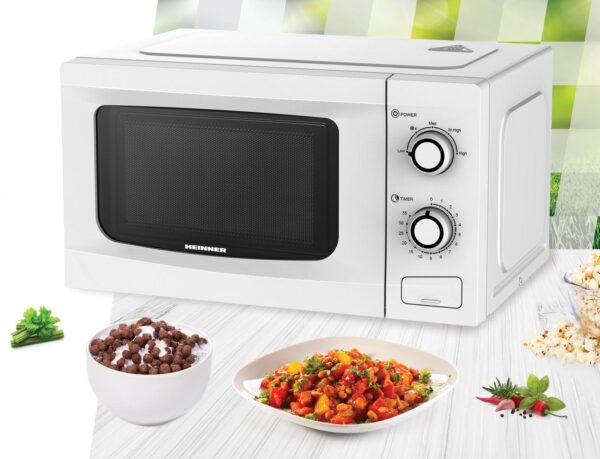 CUPTOR CU MICROUNDE HEINNER HMW-M2035WH, Capacitate 20L, Putere 700W, Control mecanic, Timer, Alb - imagine 2