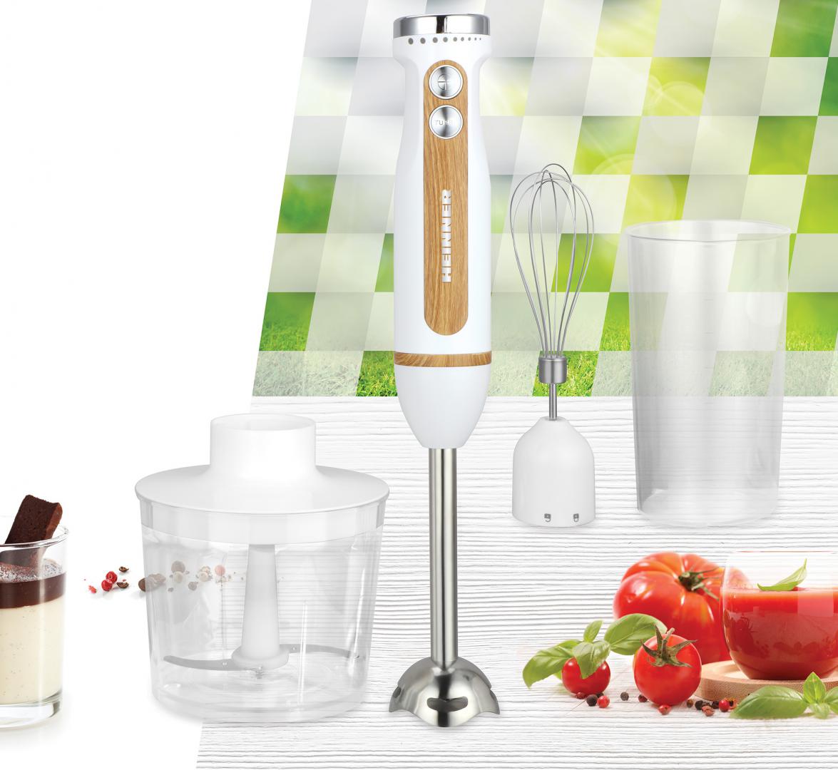 BLENDER DE MANA HEINNER BESTMIX HB-DC600WH, Putere 600W, Viteza variabila+turbo, Tel din inox, Lame din inox, Insertii lemn, Alb - imagine 2