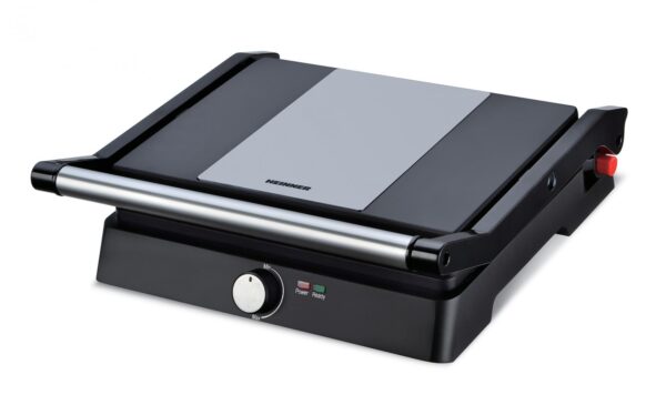 GRILL ELECTRIC HEINNER HEPG-F2000BKSS, Putere 2000W, Placi fixe antiadezive, Deschidere 180°, Temperatura reglabila, Negru/Inox