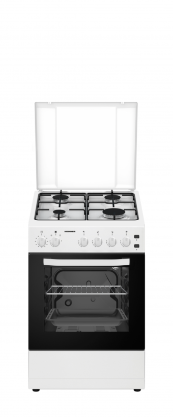 ARAGAZ HEINNER HFSC-S50LITGWH, Gaz, 4 arzatoare, Latime 50cm, Aprindere electrica plita/cuptor, Timer, Grill, Lumina cuptor, Alb
