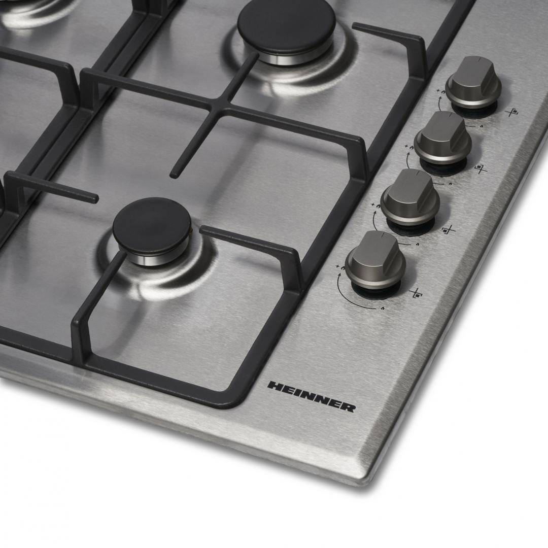 PLITA INCORPORABILA HEINNER HBH-V4IWFSCIX, Gaz, 4 arzatoare, Latime 58cm, Arzator WOK, Aprindere electrica integrata, Control lateral, Gratar fonta, Inox - imagine 3