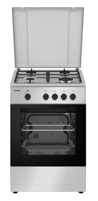 ARAGAZ GAZ HEINNER HFSC-SME50SL, 4 arzatoare, Latime 50cm, Dispozitiv siguranta plita si cuptor, Argintiu