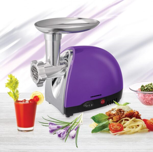 MASINA DE TOCAT HEINNER MG1600TA-UV, Putere 1600W, Accesoriu rosii si carnati, 3 site de taiere, Cutit inox, Violet - imagine 3