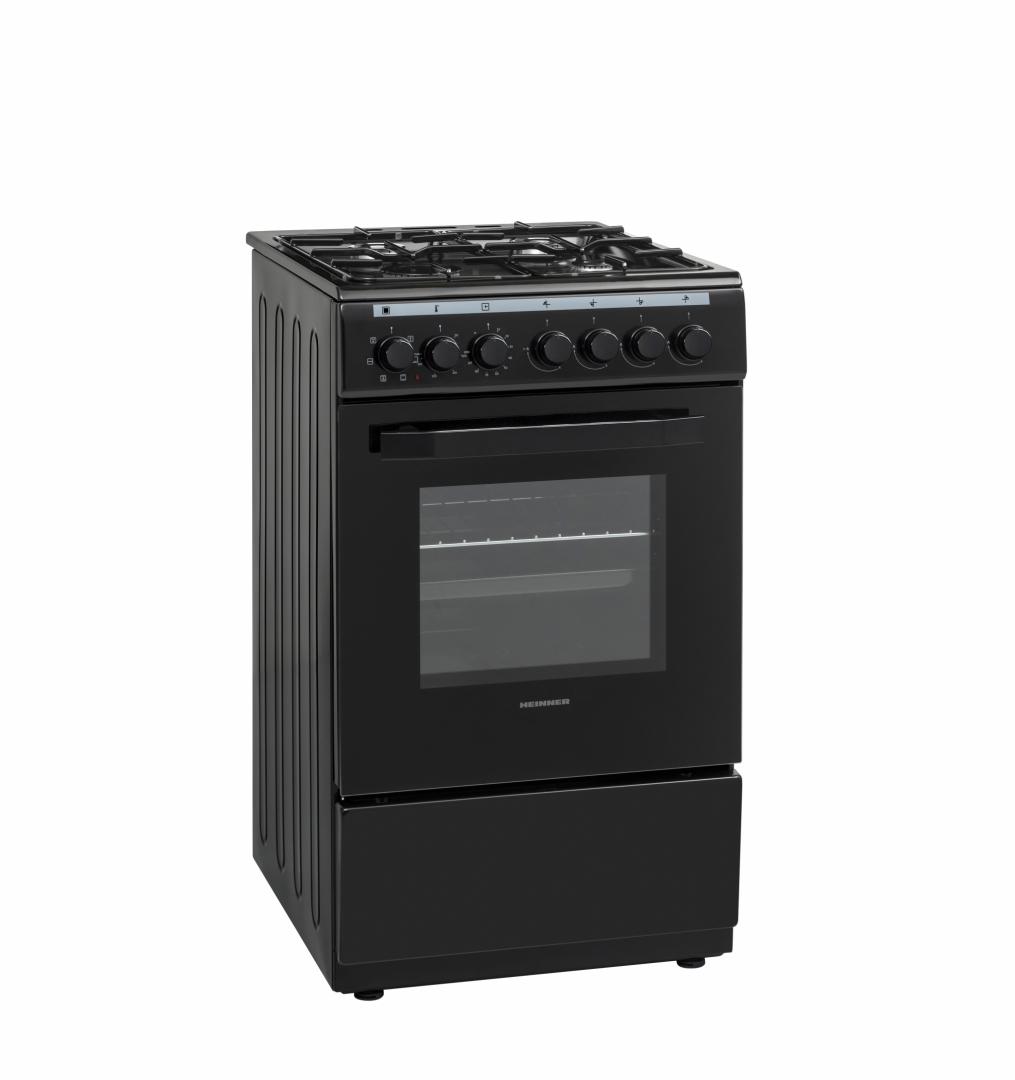 ARAGAZ MIXT HEINNER HFSC-V60LITGC-BK, 50x60cm, 4 arzatoare, Aprindere electrica plita, Cuptor electric, Clasa A, 6 functii, Timer, Grill, Ventilatie, Duze GPL incluse, Negru - imagine 2