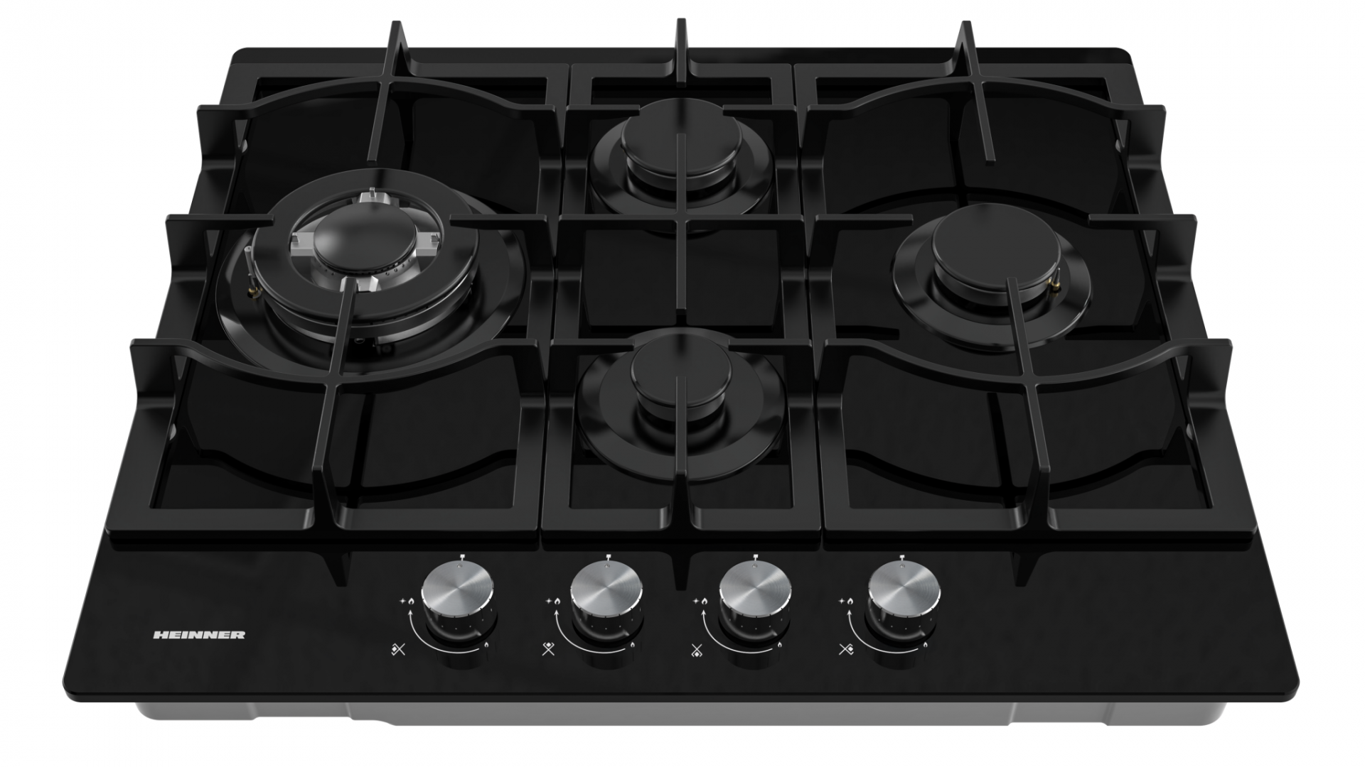 PLITA INCORPORABILA HEINNER HBH-M452IWFGBK, Gaz, 4 arzatoare, Latime 60cm, Gratar fonta, Wok, Aprindere electrica, Sticla neagra - imagine 3