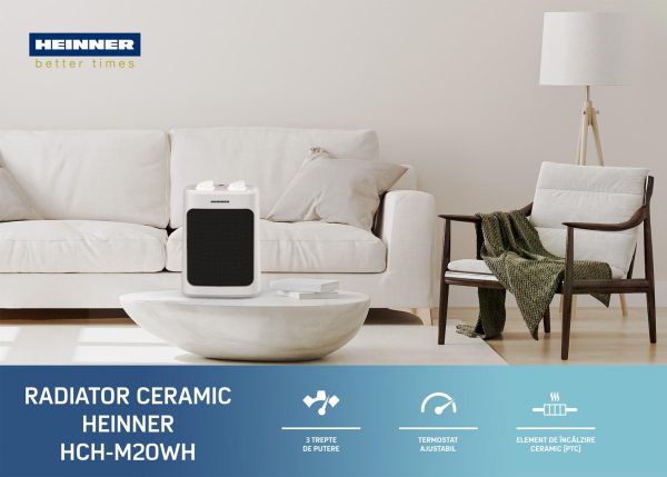 RADIATOR CERAMIC HEINNER HCH-M20WH, Putere 2000W, 3 trepte de putere, Termostat reglabil, Alb - imagine 6