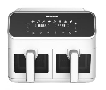 FRITEUZA DUBLA CU AER CALD HEINNER DUALFRY SUPREME HAF-H8DB17WH2400W, Capacitate 8L, Control digital, 8 programe prestabilite, Alb