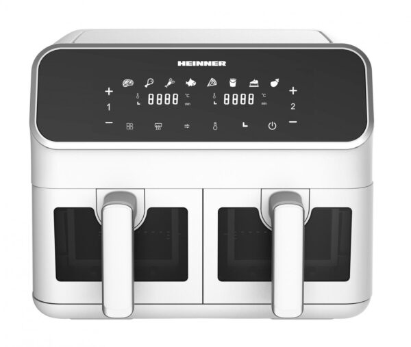 FRITEUZA DUBLA CU AER CALD HEINNER DUALFRY SUPREME HAF-H8DB17WH2400W, Capacitate 8L, Control digital, 8 programe prestabilite, Alb