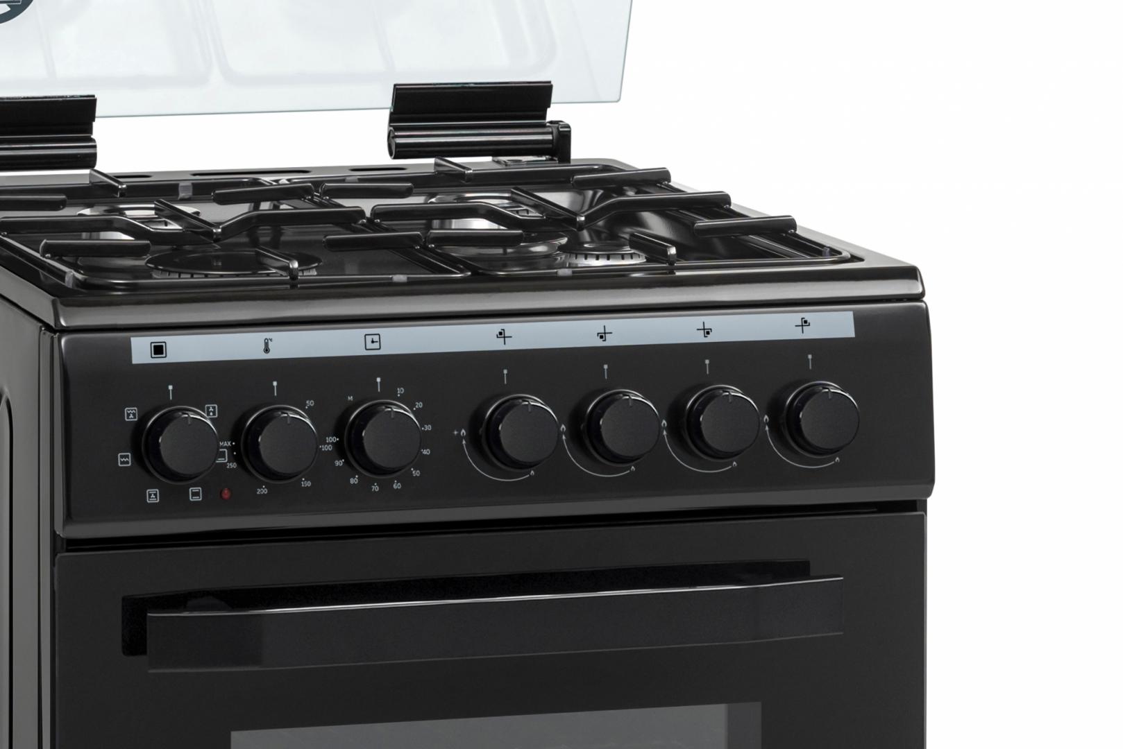 ARAGAZ MIXT HEINNER HFSC-V60LITGC-BK, 50x60cm, 4 arzatoare, Aprindere electrica plita, Cuptor electric, Clasa A, 6 functii, Timer, Grill, Ventilatie, Duze GPL incluse, Negru - imagine 3