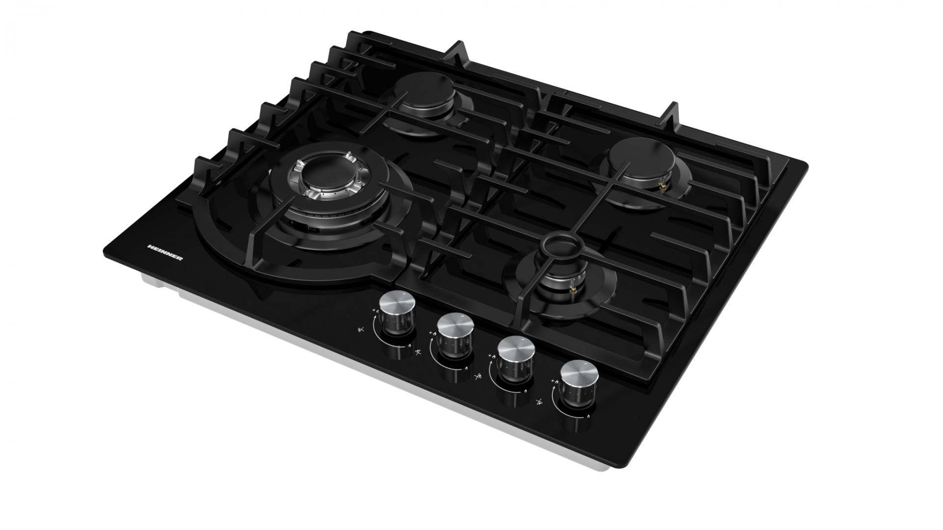 PLITA INCORPORABILA HEINNER HBH-M447IWFGBK, Gaz, 4 arzatoare, Latime 60cm, Gratar fonta, Wok, Aprindere electrica, Sticla neagra - imagine 2