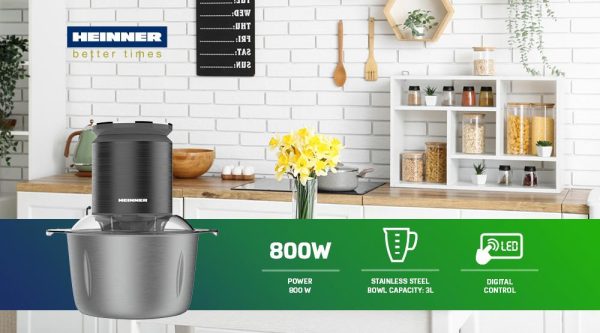 TOCATOR DE LEGUME HEINNER HMC-KD800SS, Putere 800W, Control digital, Bol inox 3L, Angrenaj metalic, Gri antracit - imagine 5