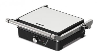 GRILL ELECTRIC HEINNER HEG-K2000CP, Putere 2000W, Placi fixe, Temperatura reglabila, Deschidere 180˚, Negru/Argintiu
