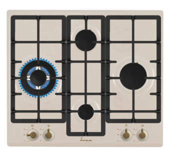 PLITA INCORPORABILA FRAM FBH-S4IWF-RBG, Gaz, 4 arzatoare, Latime 60cm, Wok, Aprindere electrica, Gratar fonta, Duze GPL incluse, Bej