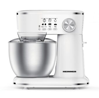 MIXER PLANETAR HEINNER HPM-1000WHCH, Putere 1000W, Bol inox 5L, 10 viteze, Tel, Carlig framantare, Paleta, Alb