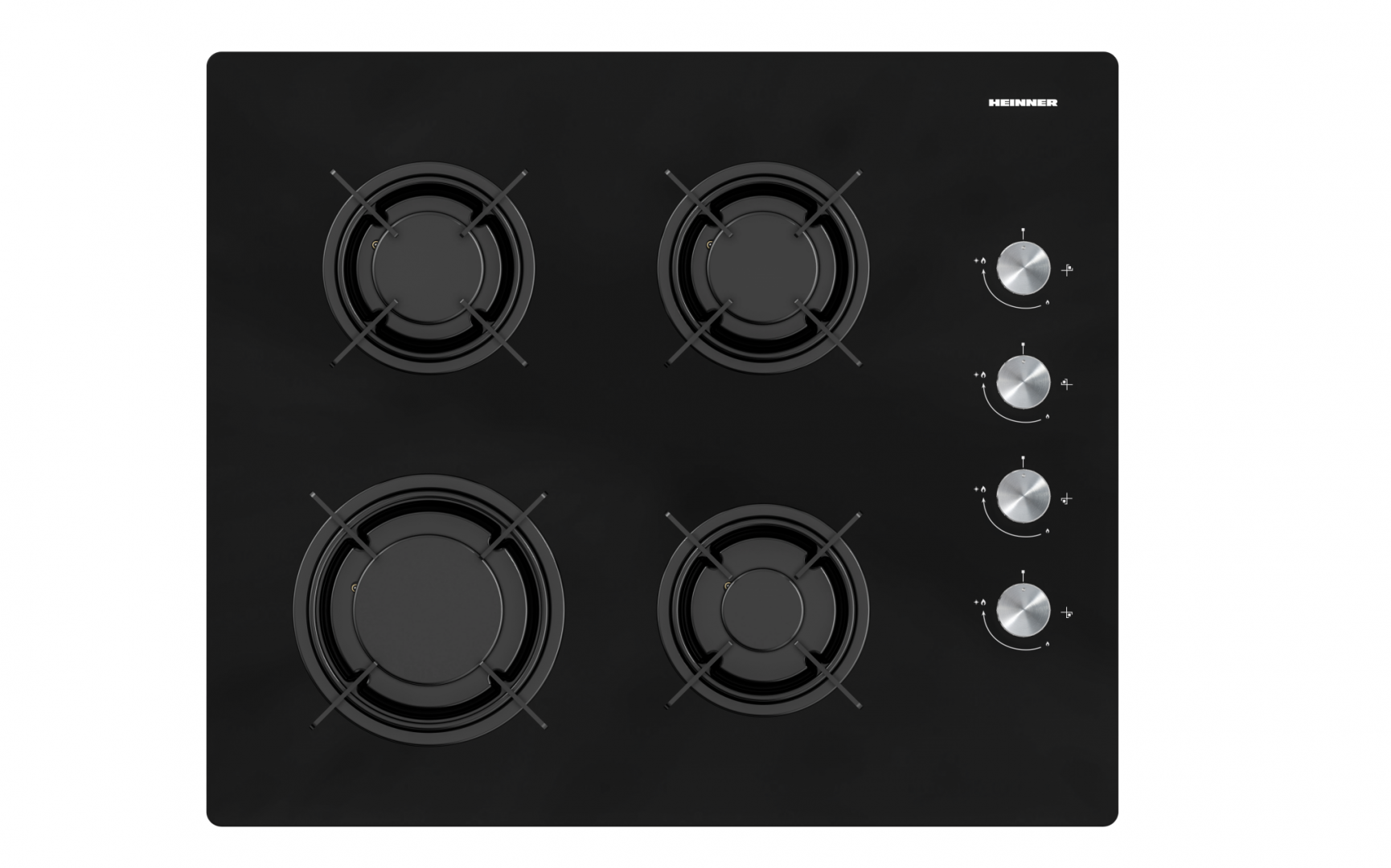 PLITA INCORPORABILA HEINNER HBH-M402IEGBK, Gaz, 4 arzatoare, Latime 60cm, Aprindere electrica, Sticla neagra