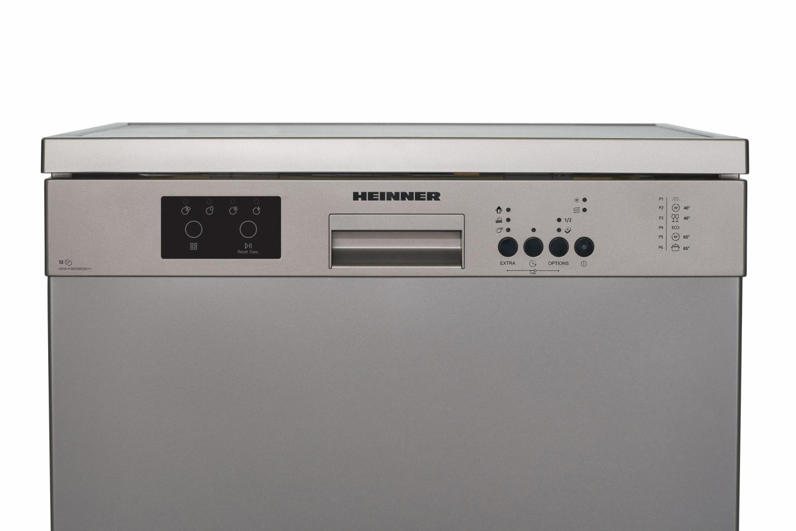 MASINA DE SPALAT VASE HEINNER HDW-FS6006DSE++ , Clasa E, 12 Seturi, Latime 60 cm, 6 programe, Incarcare la jumatate, Aquastop, Argintiu - imagine 4