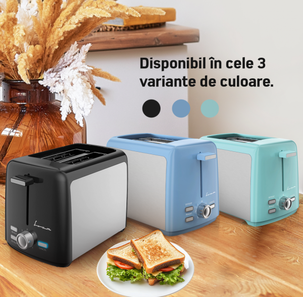 PRAJITOR DE PAINE FRAM FTP-8007SSBL, Putere 800W, 2 felii, 7 niveluri rumenire Albastru/Argintiu - imagine 3